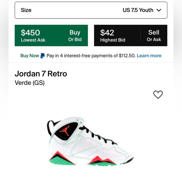 Youth Size 7.5 (Euro Sz 40.5) Jordan 7 Retro GS Sneakers Verde/White/Red/Green - Picture 3 of 16